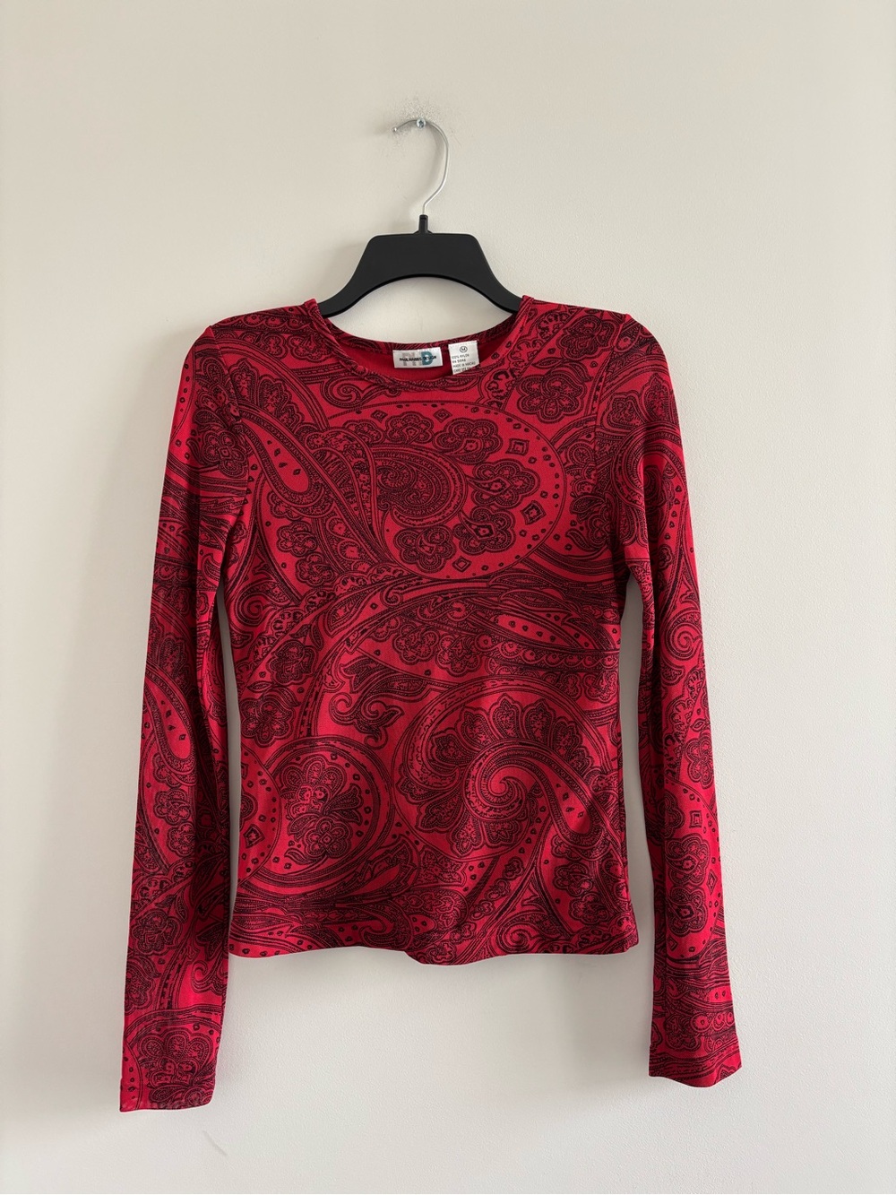 VTG Paul Harris Design Top Red Black Paisley Mesh Long Sleeve Women M Gothic 90s - Picture 3 of 9
